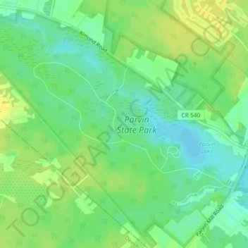 Parvin State Park topographic map, elevation, terrain