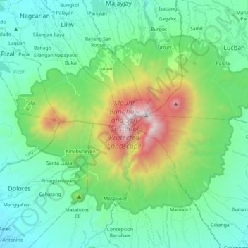 Mount Banahaw and San Cristobal Protected Landscape topographic map, elevation, terrain