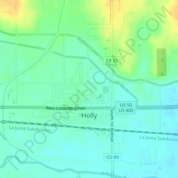Holly topographic map, elevation, terrain