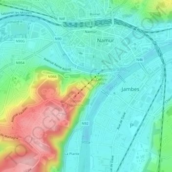 Citadelle de Namur topographic map, elevation, terrain