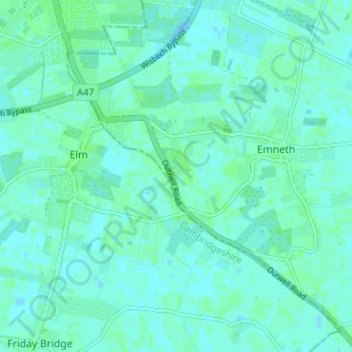 Wisbech and Upwell Tramway topographic map, elevation, terrain