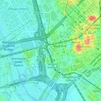 Dealey Plaza topographic map elevation - Thumbnail 