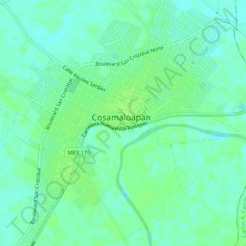 Cosamaloapan topographic map, elevation, terrain