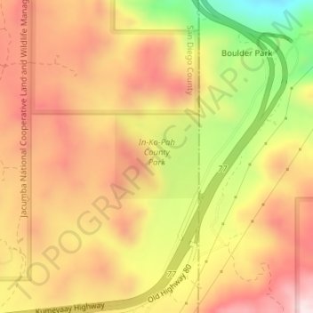 In-Ko-Pah County Park topographic map, elevation, terrain