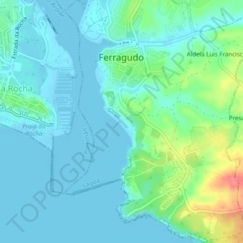 Praia Grande (Ferragudo) topographic map, elevation, terrain