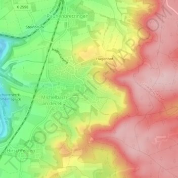 Michelbach topographic map, elevation, terrain