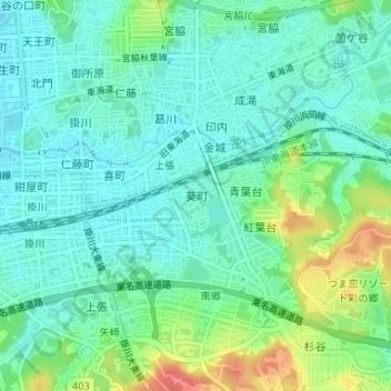 Aoi Park topographic map, elevation, terrain