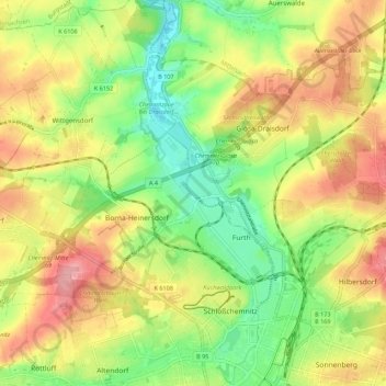 Chemnitz topographic map, elevation, terrain