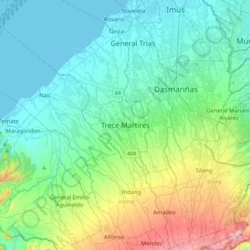 Map Of Trece Martires City Trece Martires Topographic Map, Elevation, Relief