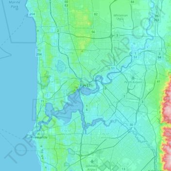 Perth Elevation Above Sea Level Perth Topographic Map, Elevation, Relief