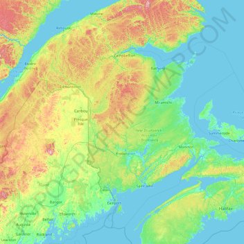 Topographic Map New Brunswick New Brunswick Topographic Map, Elevation, Relief