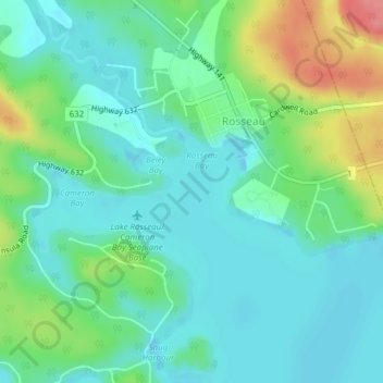 Lake Rosseau topographic map, elevation, relief