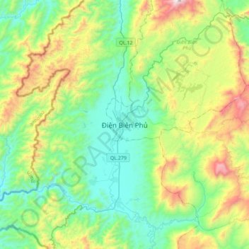 Dien Bien Phu topographic map, elevation, relief