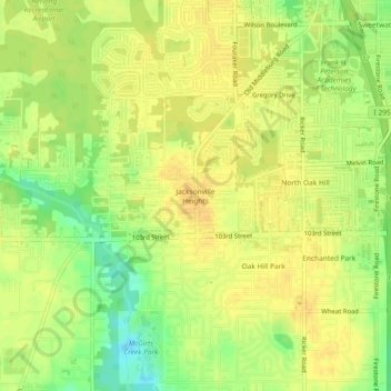 Jacksonville Heights topographic map, elevation, relief