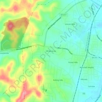 White Acres topographic map, elevation, relief