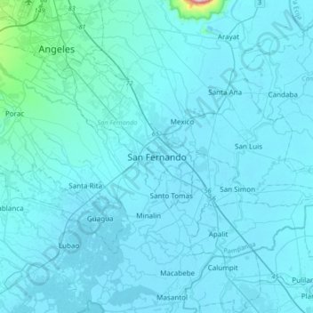Mapa Ng San Fernando Pampanga San Fernando Topographic Map, Elevation, Relief