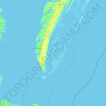 Mockhorn Island topographic map, elevation, relief