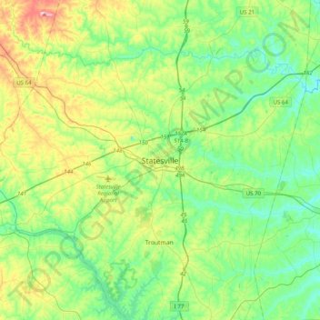 Statesville topographic map, elevation, relief
