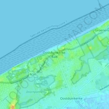 Oostduinkerke-Bad topographic map, elevation, relief