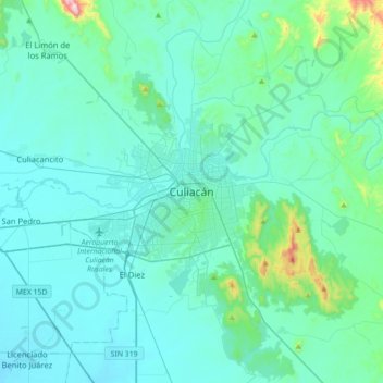 Culiacán topographic map, elevation, relief