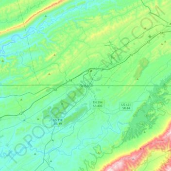 Bristol topographic map, elevation, relief