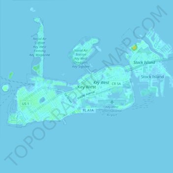 Key West topographic map, elevation, relief