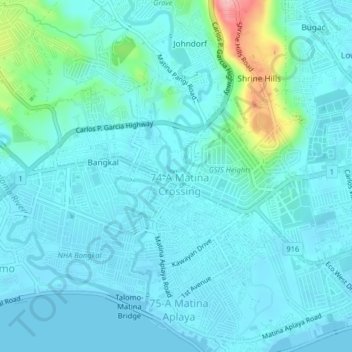 Bangkal Davao City Map Matina Crossing Topographic Map, Elevation, Relief