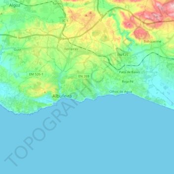 Olhos De Agua Map Albufeira E Olhos De Água Topographic Map, Elevation, Relief