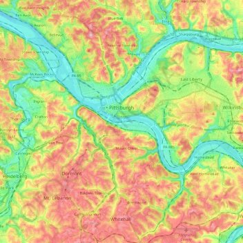 Pittsburgh topographic map, elevation, relief
