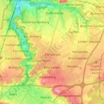 Würselen topographic map, elevation, relief