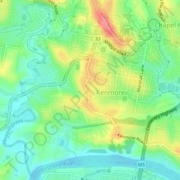 Kenmore topographic map, elevation, relief