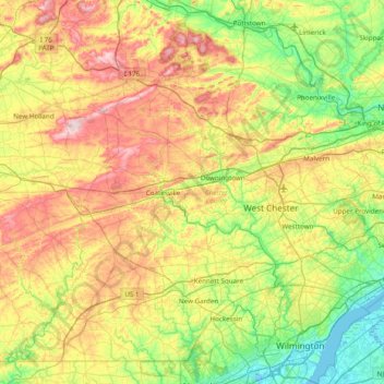 Chester County topographic map, elevation, relief