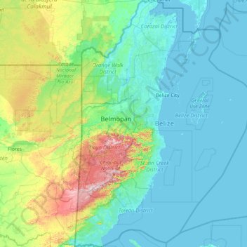 Belize topographic map, elevation, relief