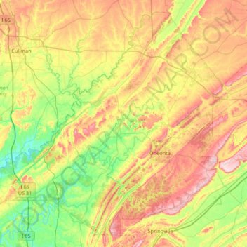 Blount County topographic map, elevation, relief