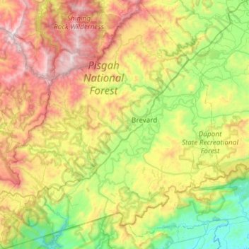 Transylvania County topographic map, elevation, relief