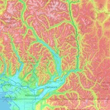 Fraser Valley Area Map Fraser Valley Regional District Topographic Map, Elevation, Relief