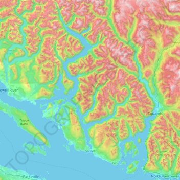 Topographic Map Sunshine Coast Sunshine Coast Regional District Topographic Map, Elevation, Relief