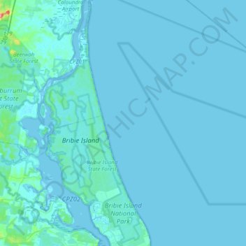 Map Of Bribie Island Bribie Island National Park Topographic Map, Elevation, Relief