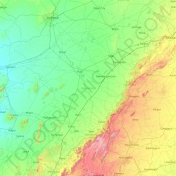 Topographic Map Of Rajasthan Pali Topographic Map, Elevation, Relief