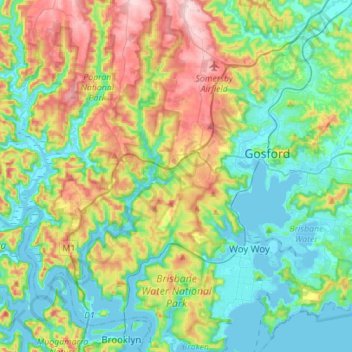 Topographic Map Of Brisbane Brisbane Water National Park Topographic Map, Elevation, Relief