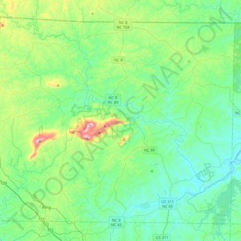 Stokes County topographic map, elevation, relief