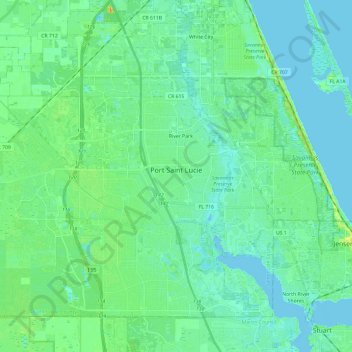 Port St. Lucie topographic map, elevation, relief