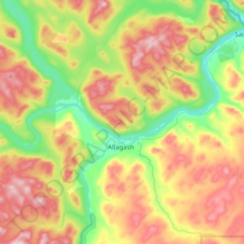 Allagash topographic map, elevation, relief