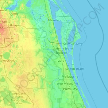Brevard County topographic map, elevation, relief