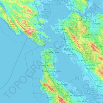 San Francisco topographic map, elevation, relief