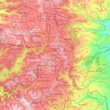 Jerusalem topographic map, elevation, relief