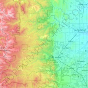 Boulder County topographic map, elevation, relief
