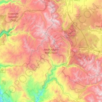 Ansel Adams Wilderness topographic map, elevation, relief