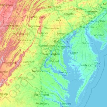 Elevation Map Of Maryland Maryland Topographic Map, Elevation, Relief