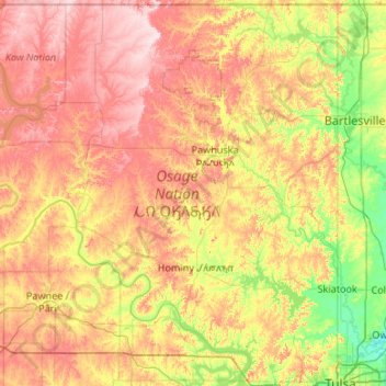 Osage County topographic map, elevation, relief